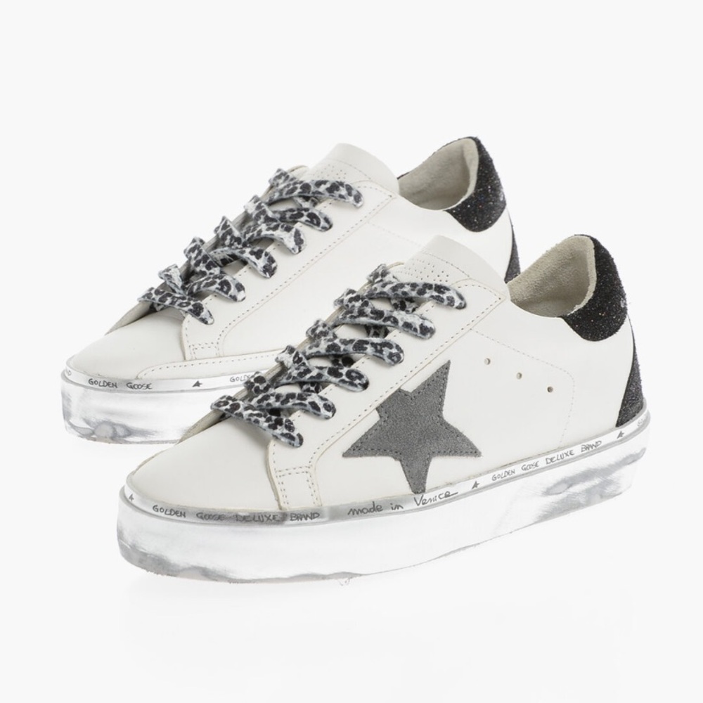 GOLDEN GOOSE
LEATHER HI STAR CLASSIC LOW-TOP SNEAKERS WITH GLITTER DETAIL